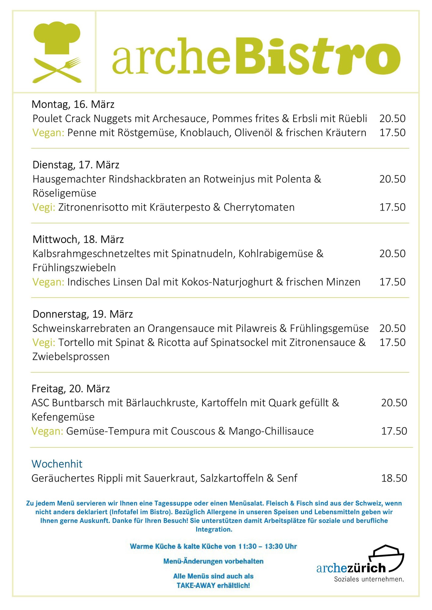 Mittagsmenü 16. - 20.03.2026